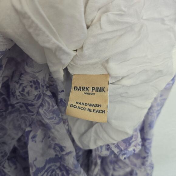 Dark Pink Dress Womens 8 Purple Floral Ruffle Boho Puff Sleeve Ruched Mini Femme - Picture 11 of 12